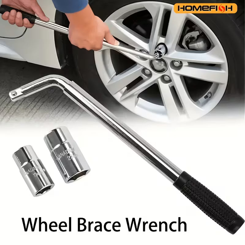 HOMEFISH 3pcs 1/2inch Car Tire Wrench, Chrome Vanadium Steel, Extended Tire Change Tool Set L-shaped Retractable Sleeve,